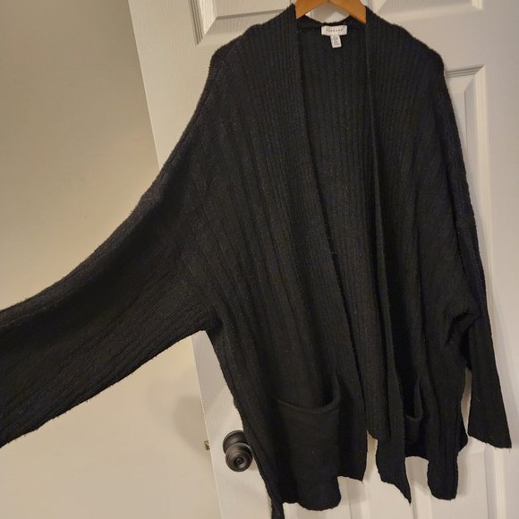 Topshop Long Black Oversized Open Front Cardigan Size 14/XL - Picture 11 of 12